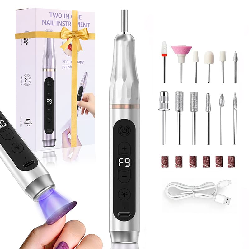 2 in 1 Cordless Nail Drill with UV Lamp Digital Display Rechargeable Manicure Kit